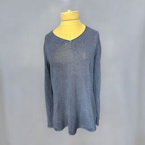 J.McLaughlin Navy Cotton Blend V-Neck Tunic Sweater S